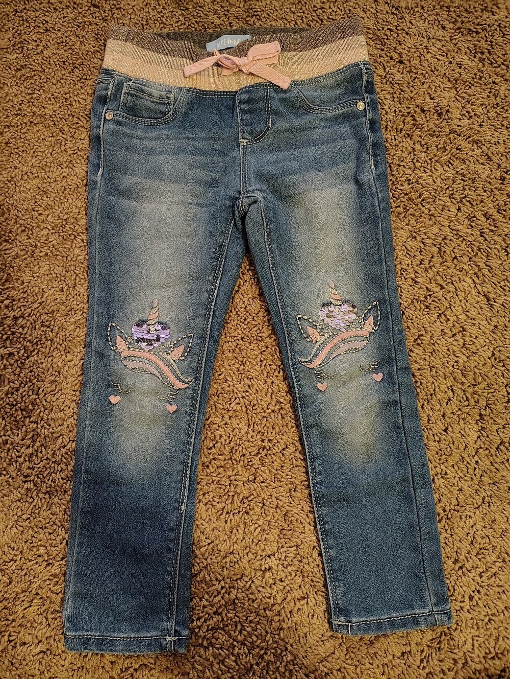Girls' Denim Unicorn Embroidered Jeans
